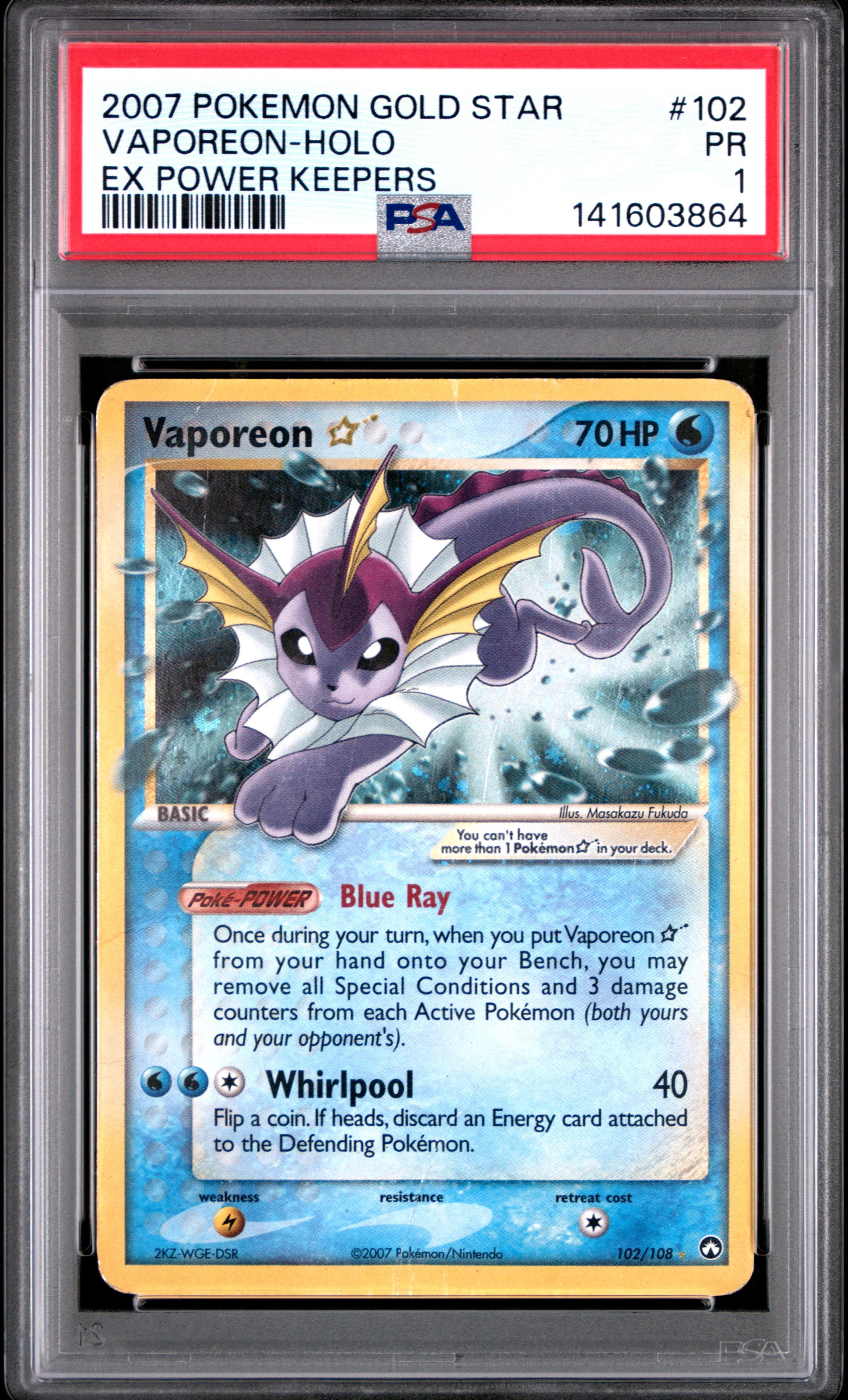 VAPOREON-HOLO | 2007 POKEMON EX POWER KEEPERS 102 | EX POWER KEEPERS | PSA PR 1