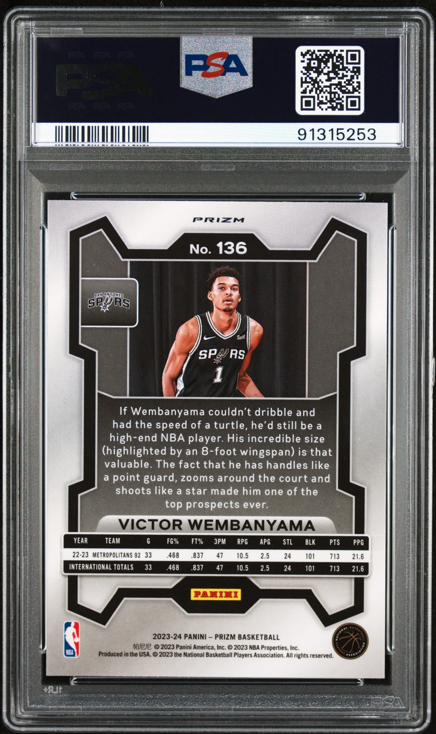 VICTOR WEMBANYAMA | 2023 PANINI PRIZM 136 | PINK ICE | PSA GEM MT 10 - Image 2