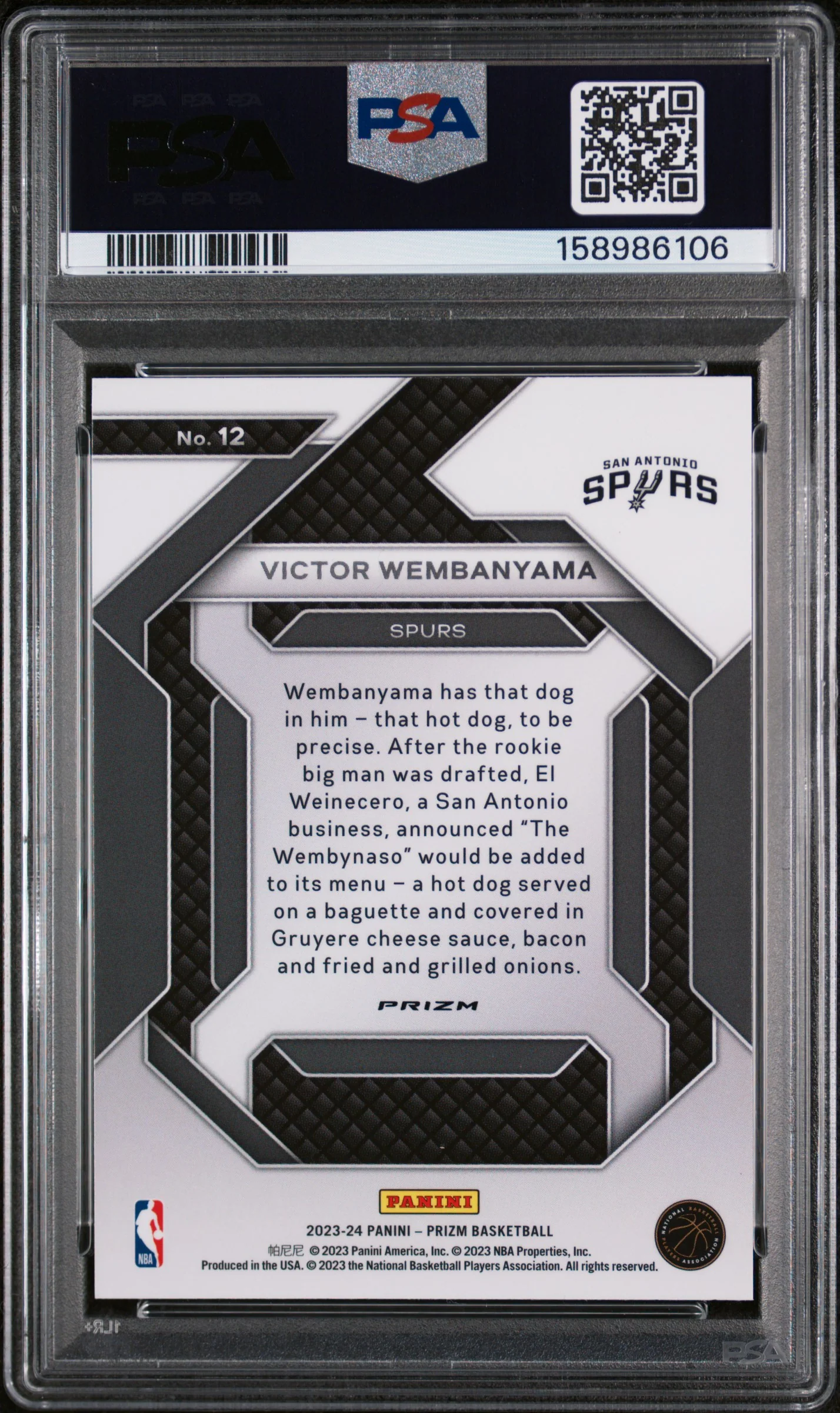 VICTOR WEMBANYAMA | 2023 PANINI PRIZM EMERGENT 12 | EMERGENT-SILVER PRIZM | PSA NM-MT 8 - Image 2
