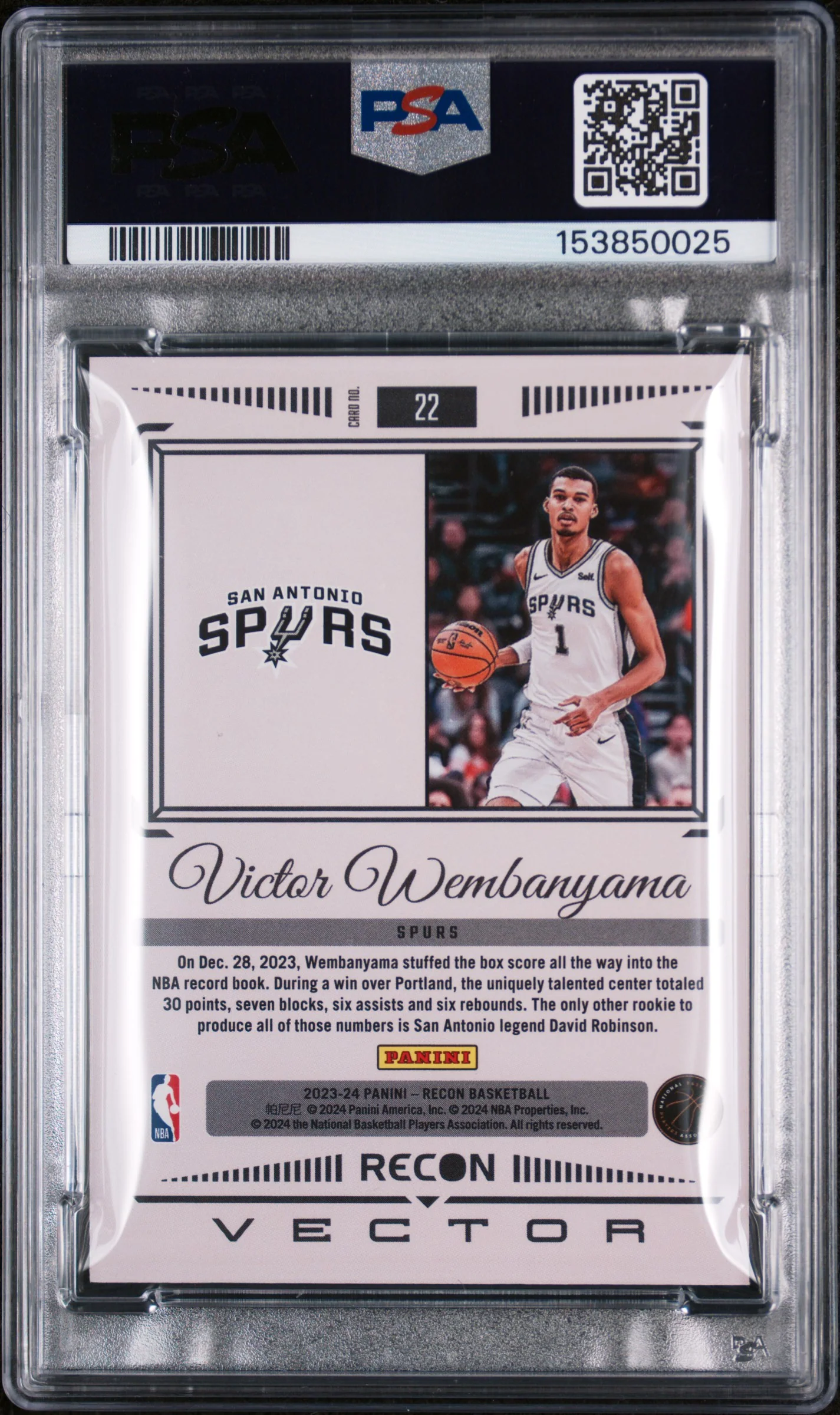 VICTOR WEMBANYAMA | 2023 PANINI RECON VECTOR 22 | PSA MINT 9 - Image 2