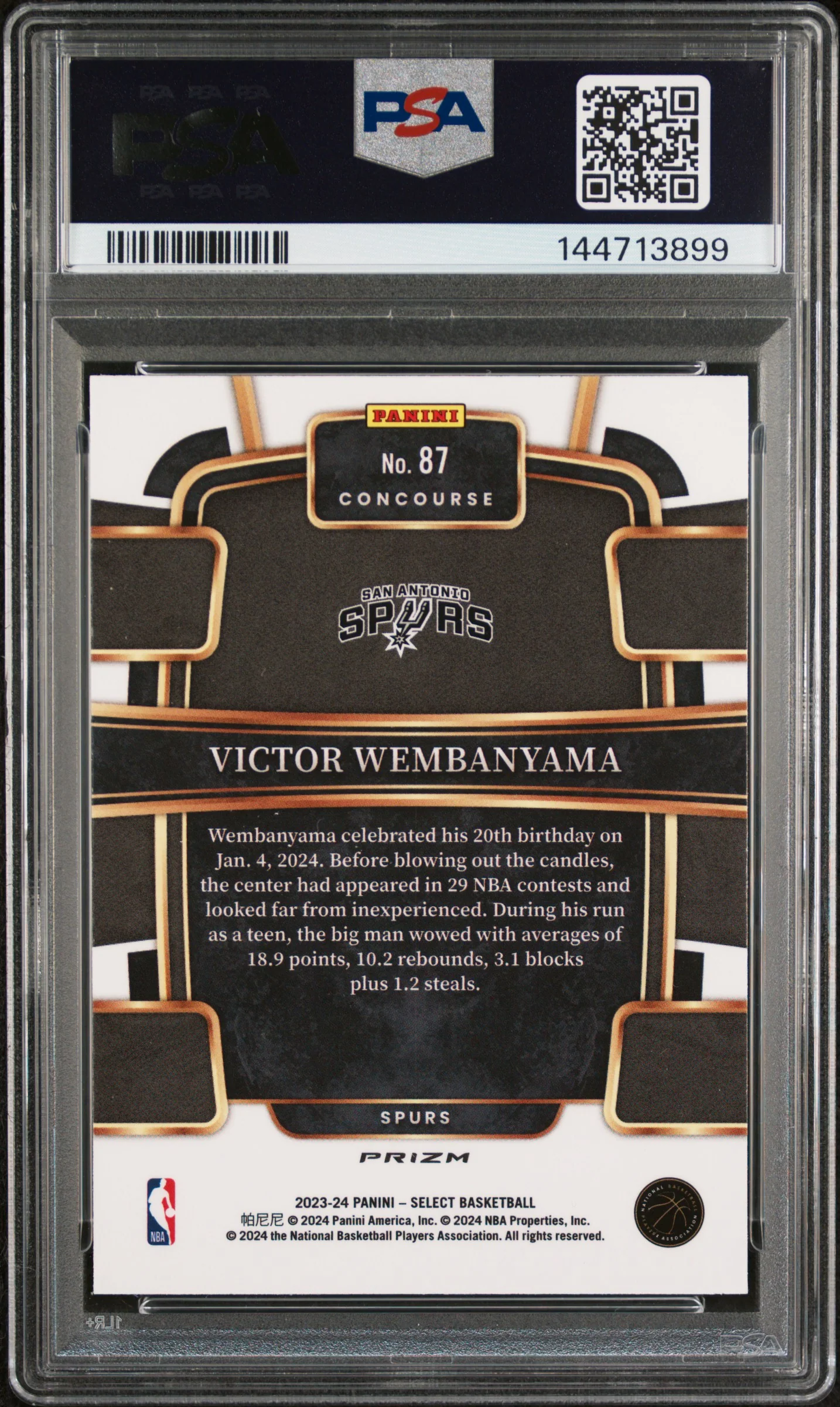VICTOR WEMBANYAMA | 2023 PANINI SELECT 87 | BLUE CRACKED ICE | PSA GEM MT 10 - Image 2