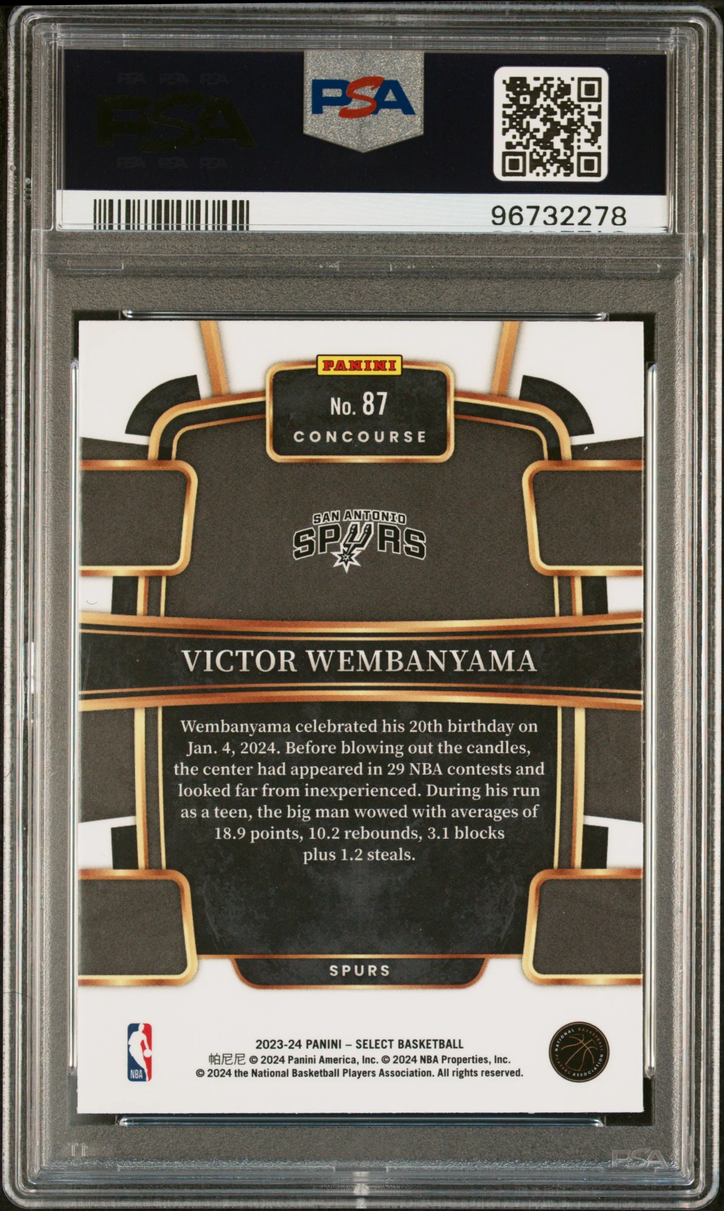 VICTOR WEMBANYAMA | 2023 PANINI SELECT 87 | BLUE | PSA GEM MT 10 - Image 2
