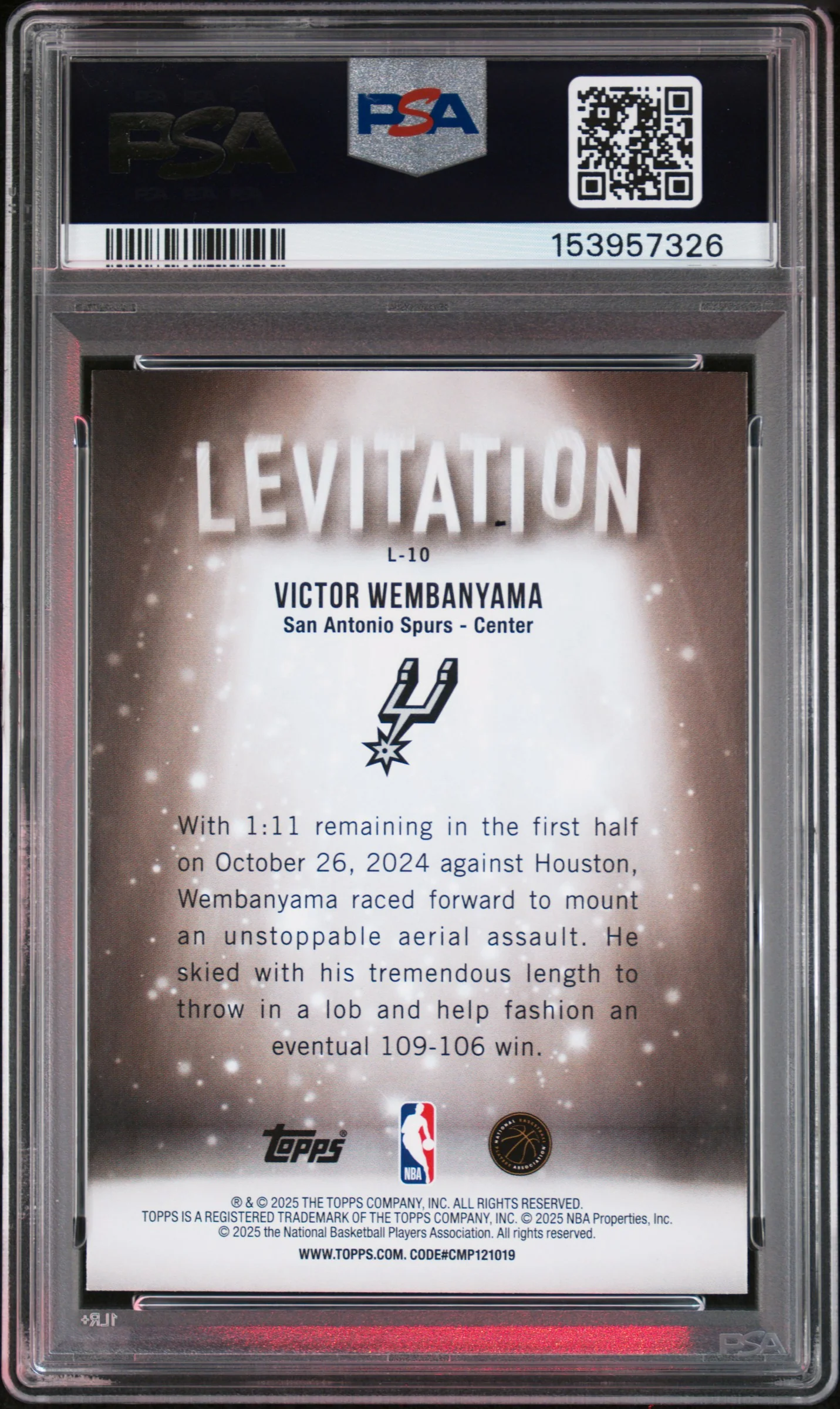 VICTOR WEMBANYAMA | 2025 TOPPS LEVITATION L-10 | PSA GEM MT 10 - Image 2