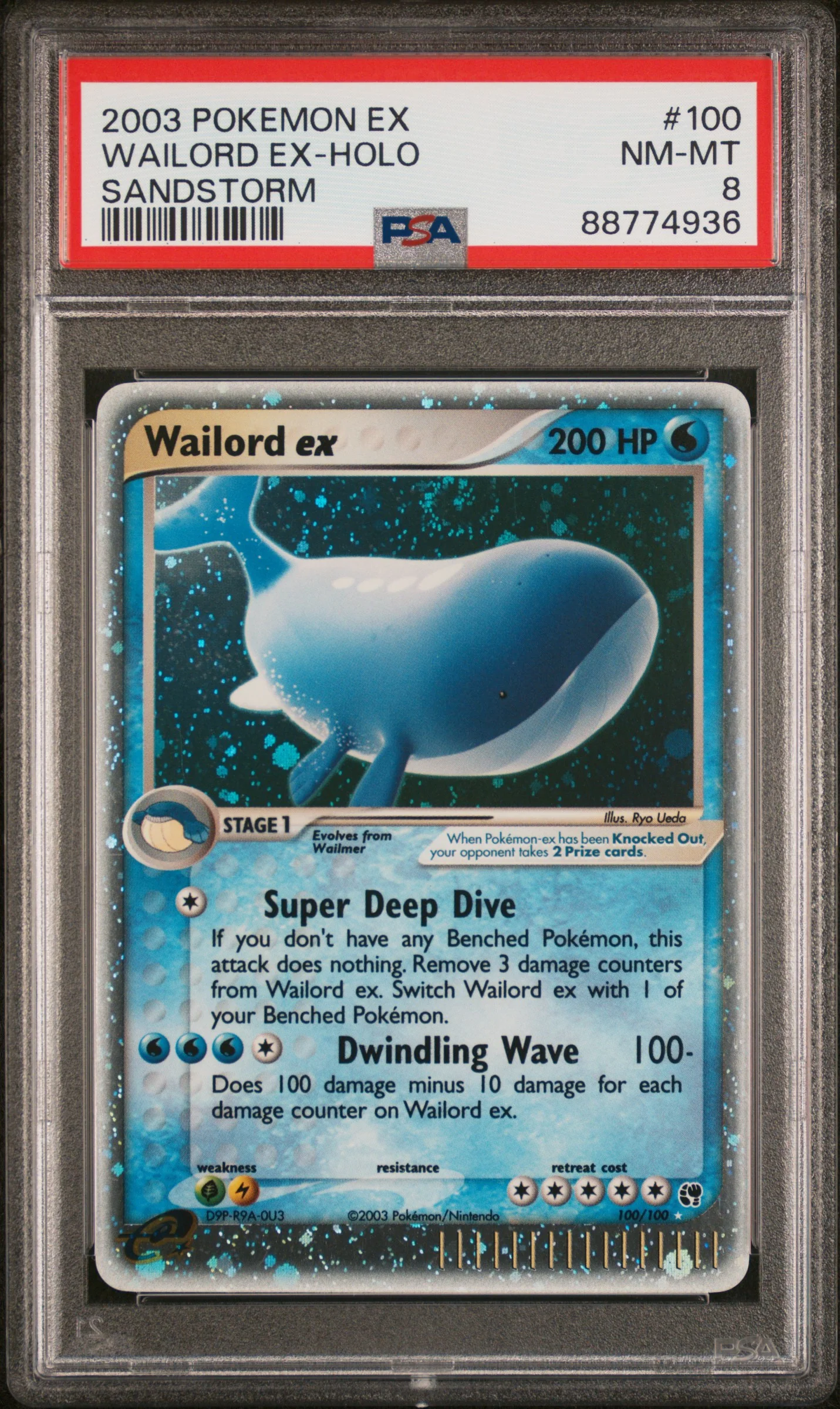 WAILORD EX-HOLO | 2003 POKEMON EX SANDSTORM 100 | SANDSTORM | PSA NM-MT 8