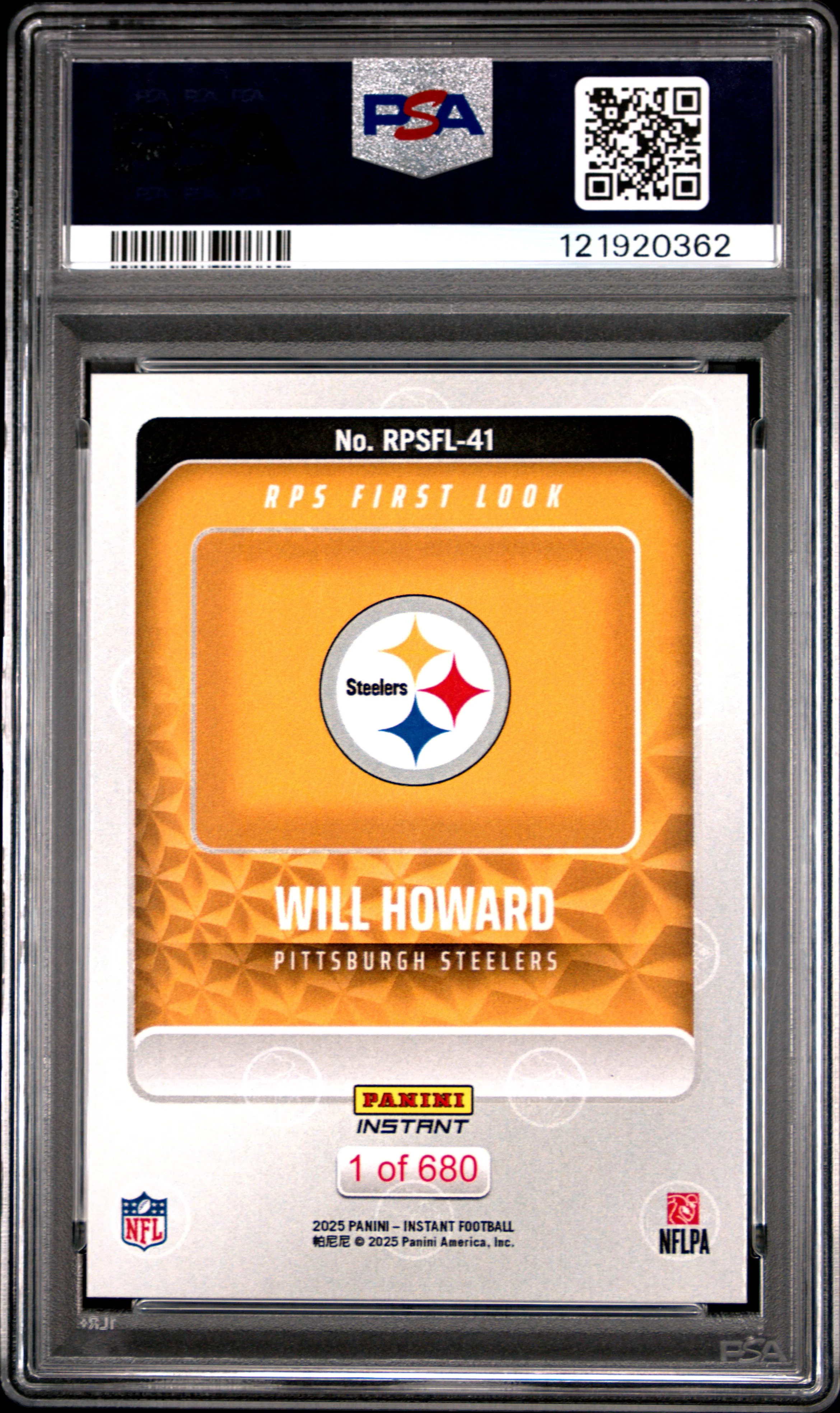 WILL HOWARD | 2025 PANINI INSTANT NFL RPS FIRST LOOK RPSFL41 | PSA GEM MT 10 - Image 2