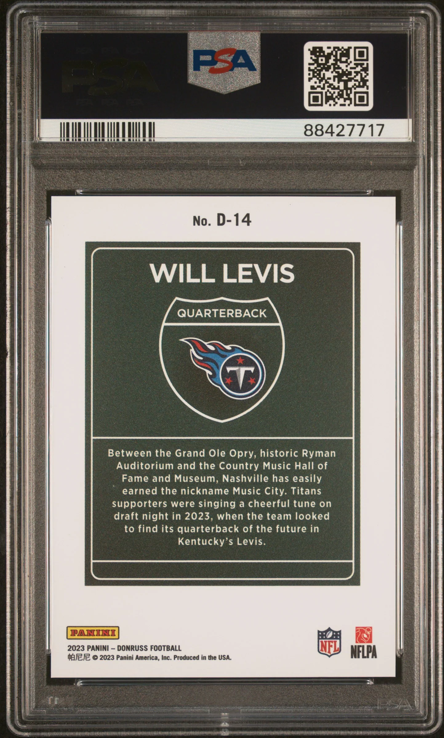 WILL LEVIS | 2023 PANINI DONRUSS DOWNTOWN! D14 | PSA GEM MT 10 - Image 2