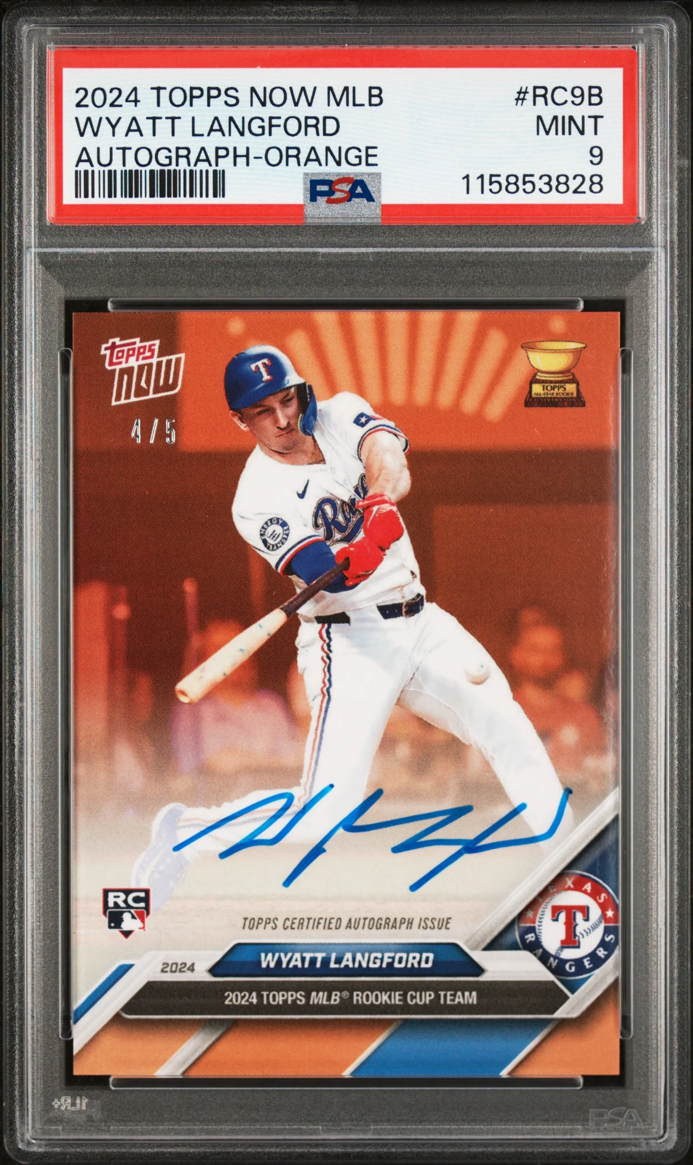 WYATT LANGFORD | 2024 TOPPS NOW MLB ROOKIE CUP TEAM SET RC9B | AUTOGRAPH-ORANGE | PSA MINT 9