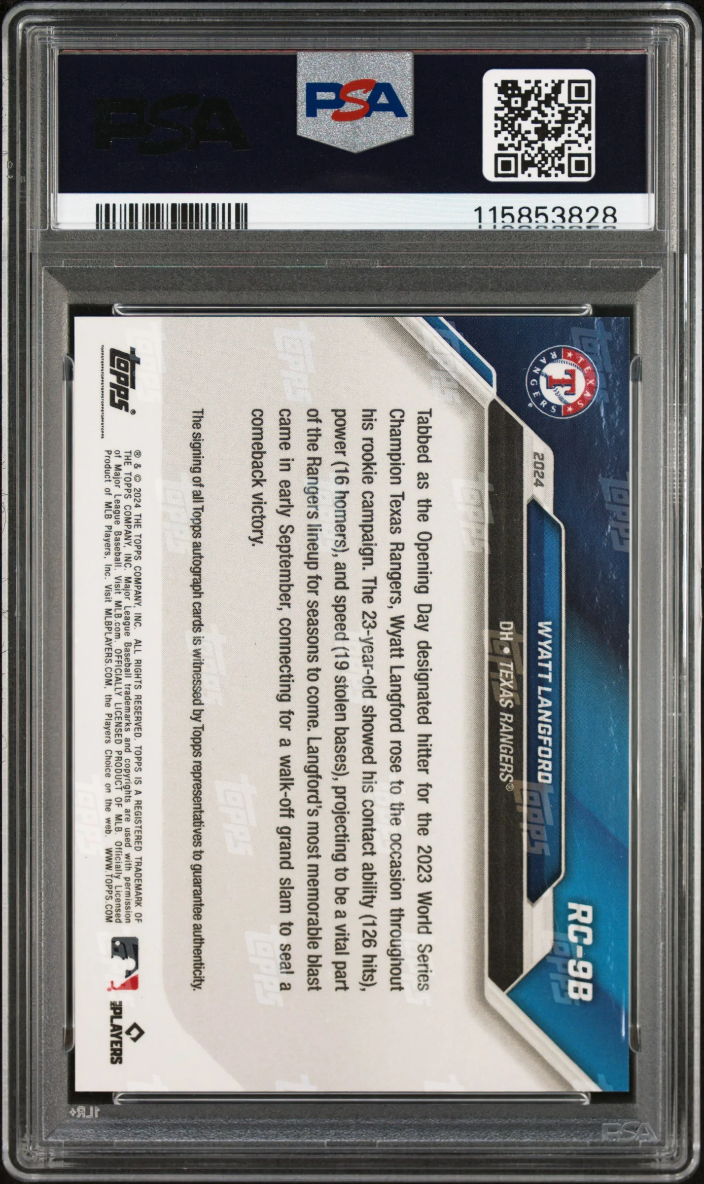 WYATT LANGFORD | 2024 TOPPS NOW MLB ROOKIE CUP TEAM SET RC9B | AUTOGRAPH-ORANGE | PSA MINT 9 - Image 2