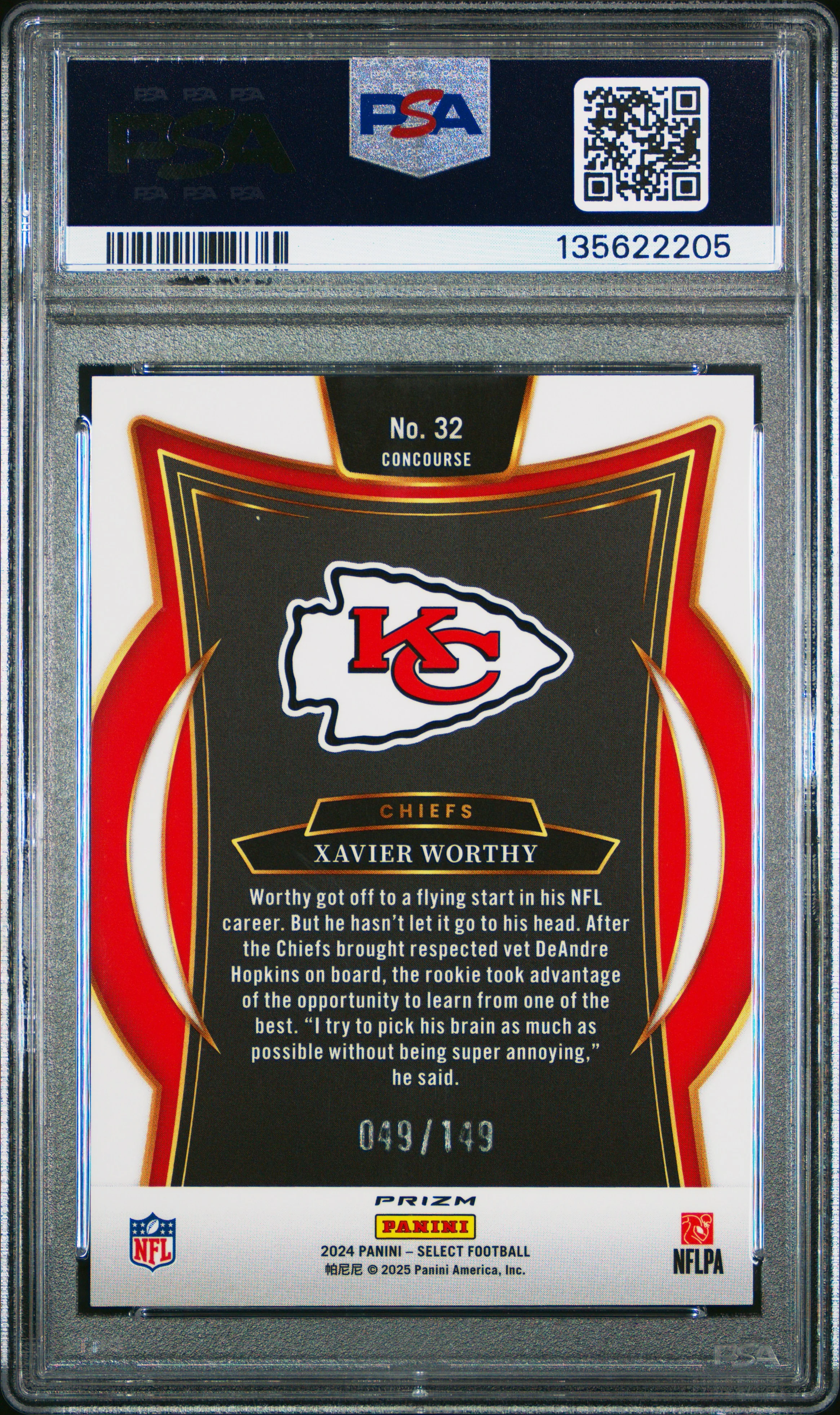XAVIER WORTHY | 2024 PANINI SELECT 32 | MAROON PRIZM | PSA GEM MT 10 - Image 2