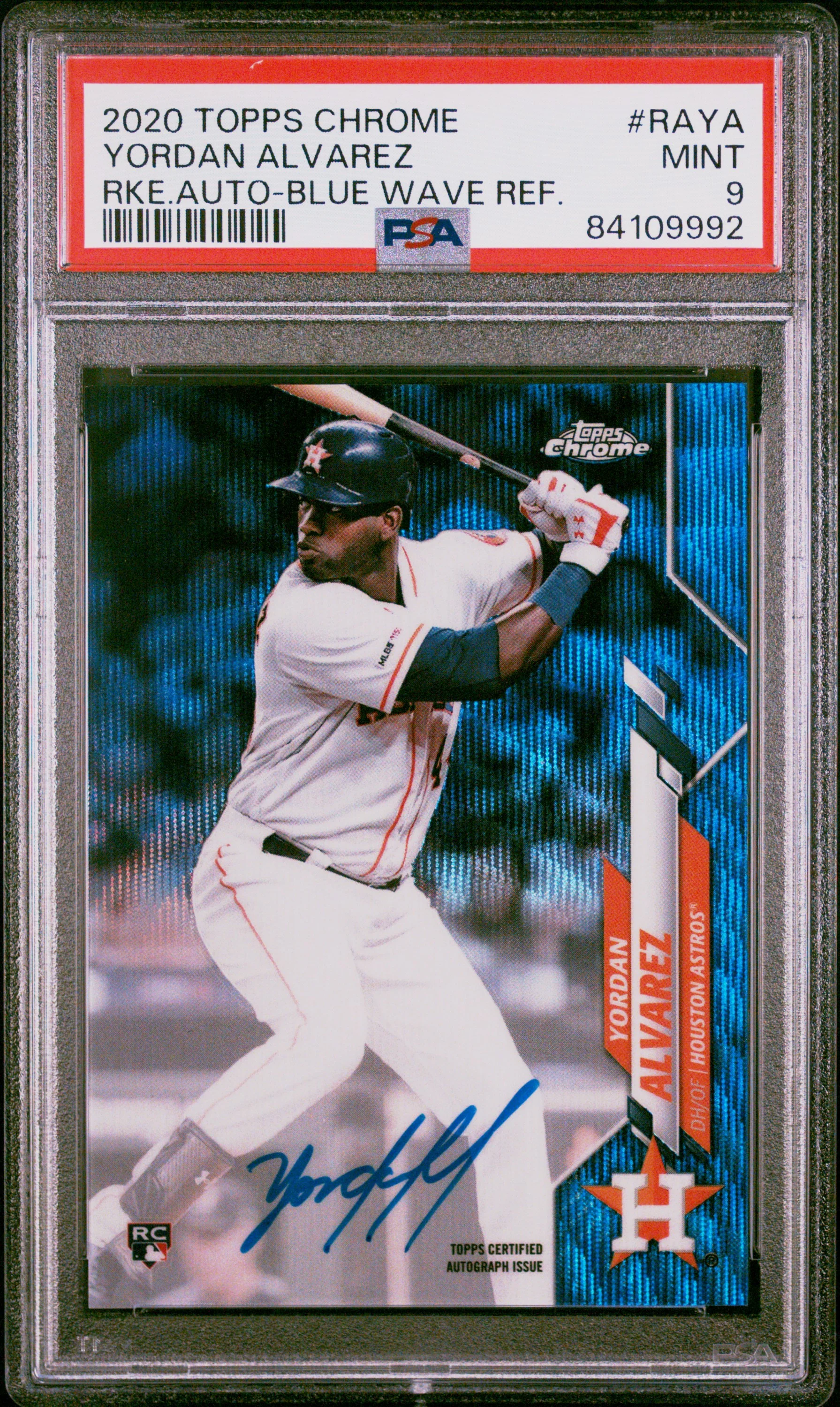 YORDAN ALVAREZ | 2020 TOPPS CHROME ROOKIE AUTOGRAPHS RAYA | RKE.AUTO-BLUE WAVE REF. | PSA MINT 9