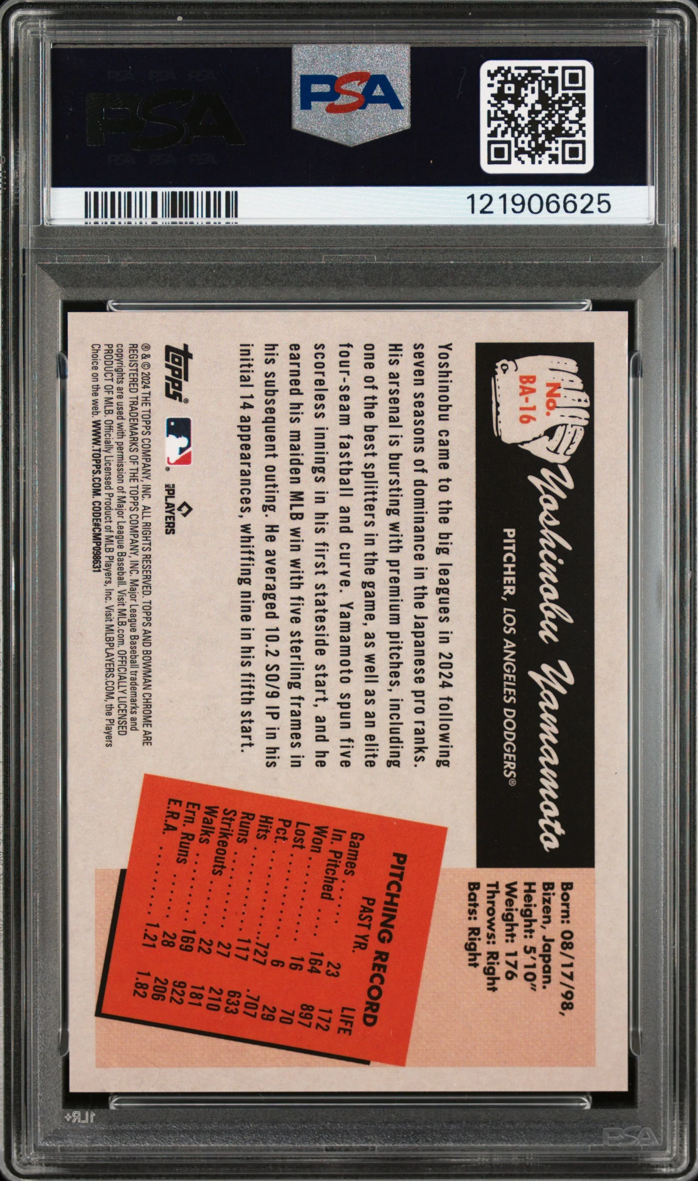 YOSHINOBU YAMAMOTO | 2024 BOWMAN'S BEST 1955 BOWMAN ANIME BA16 | PSA MINT 9 - Image 2