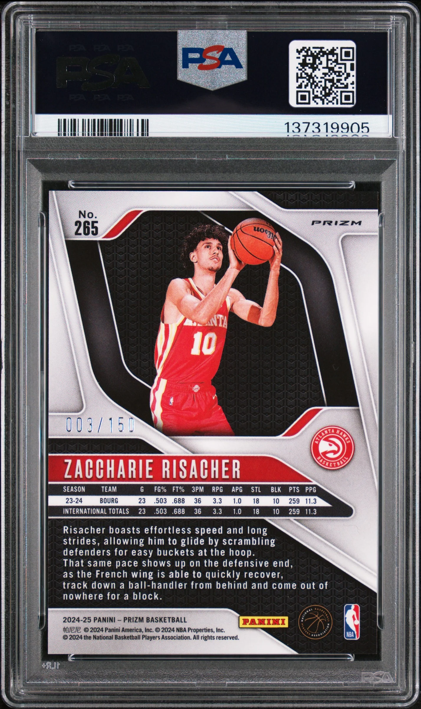 ZACCHARIE RISACHER | 2024 PANINI PRIZM 265 | PREMIUM FACTORY SET | PSA GEM MT 10 - Image 2