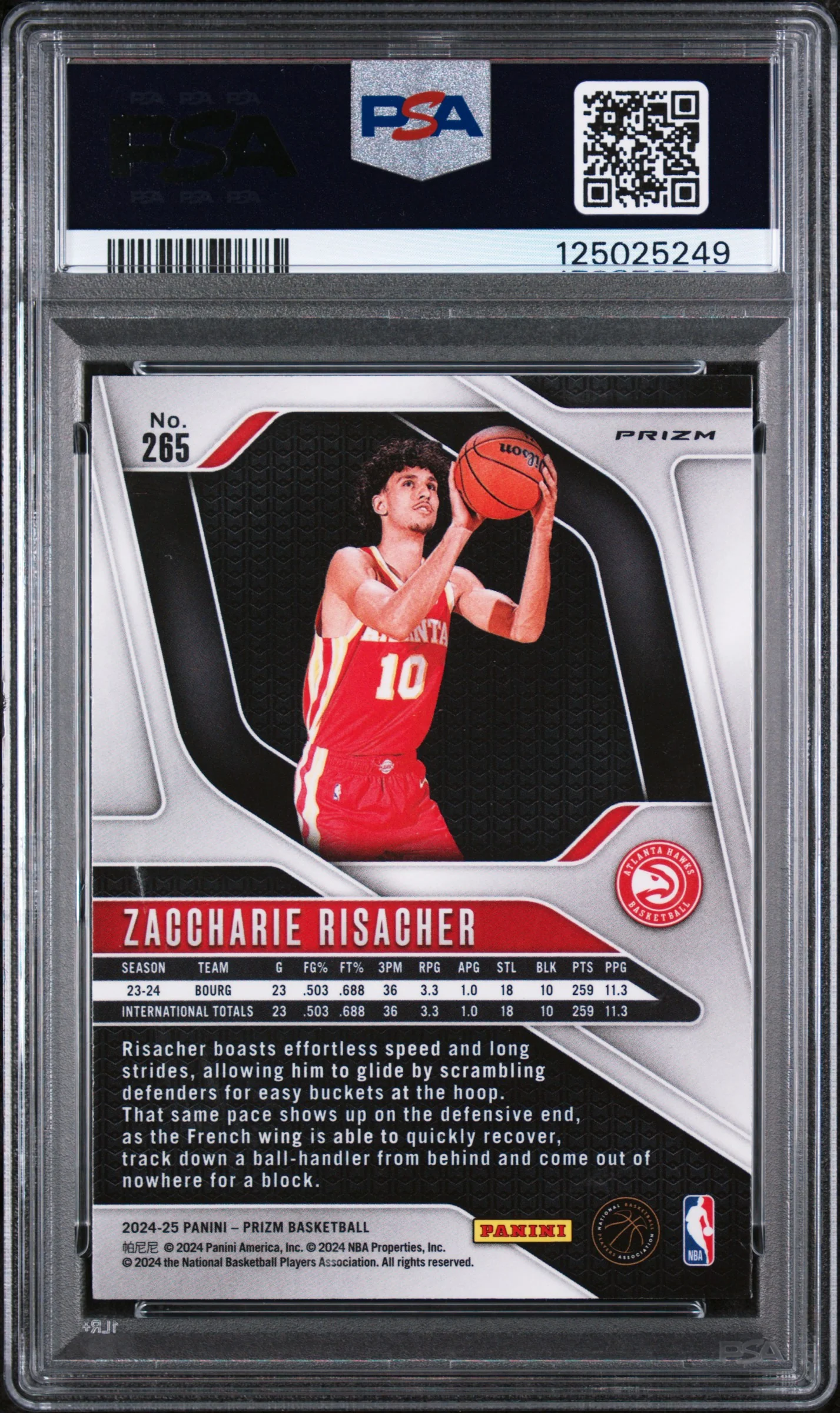 ZACCHARIE RISACHER | 2024 PANINI PRIZM 265 | SILVER PRIZM | PSA GEM MT 10 - Image 2