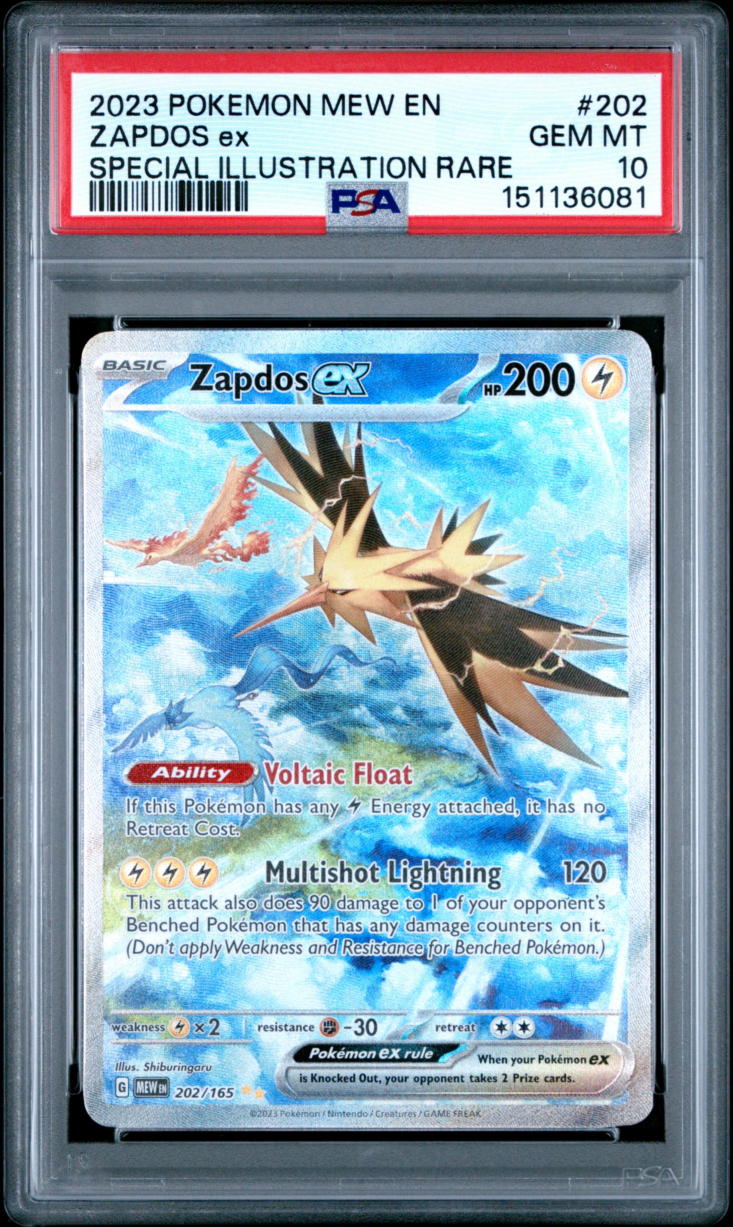 ZAPDOS ex | 2023 POKEMON MEW EN-151 202 | SPECIAL ILLUSTRATION RARE | PSA GEM MT 10