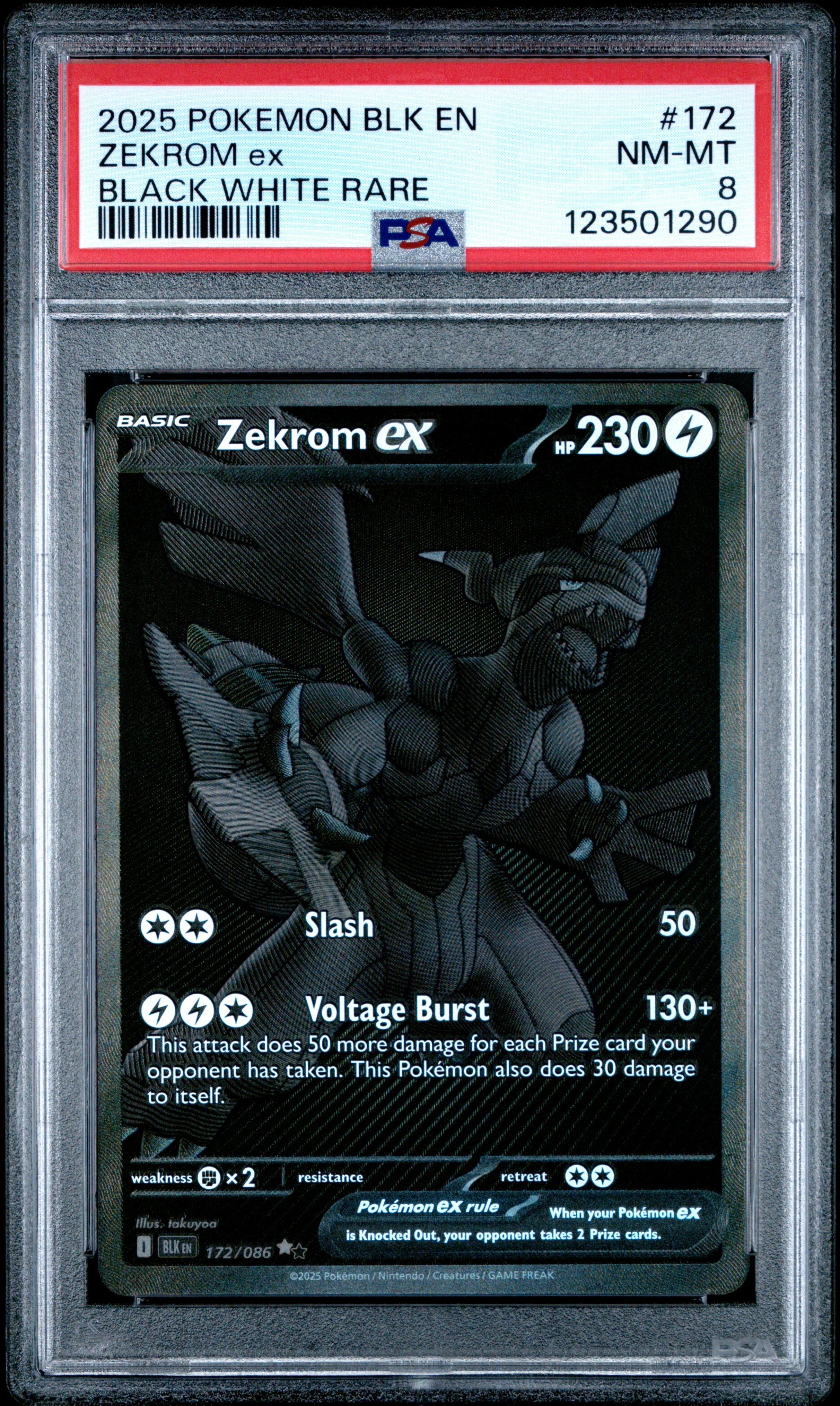 ZEKROM ex | 2025 POKEMON BLK EN-BLACK BOLT 172 | BLACK WHITE RARE | PSA NM-MT 8