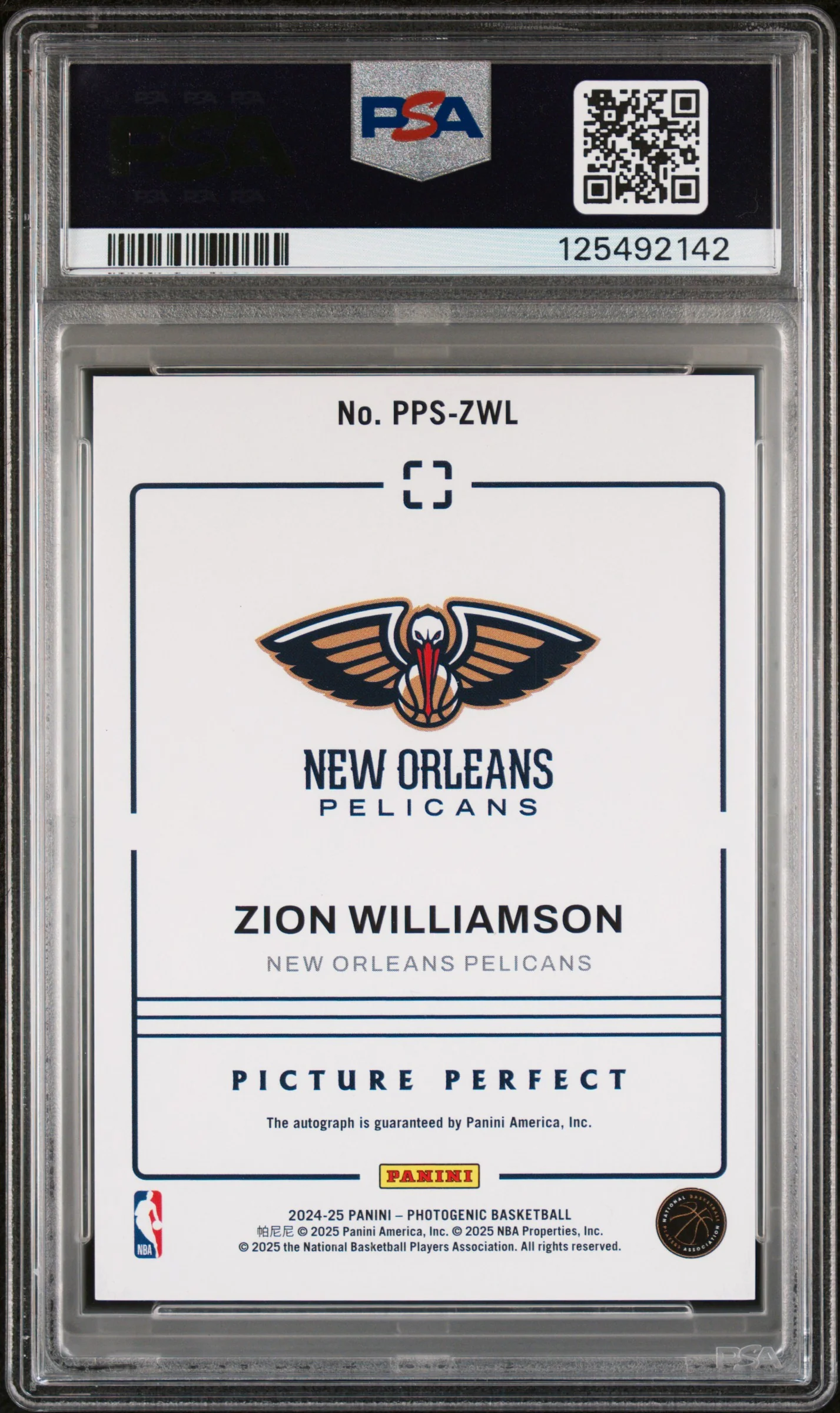 ZION WILLIAMSON | 2024 PANINI PHOTOGENIC PICTURE PERFECT SIGNATURES PPSZWL | PSA GEM MT 10 - Image 2